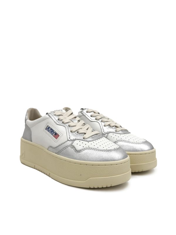 Autry Platform Medalist Low in Pelle Bianca e Argento - Autry