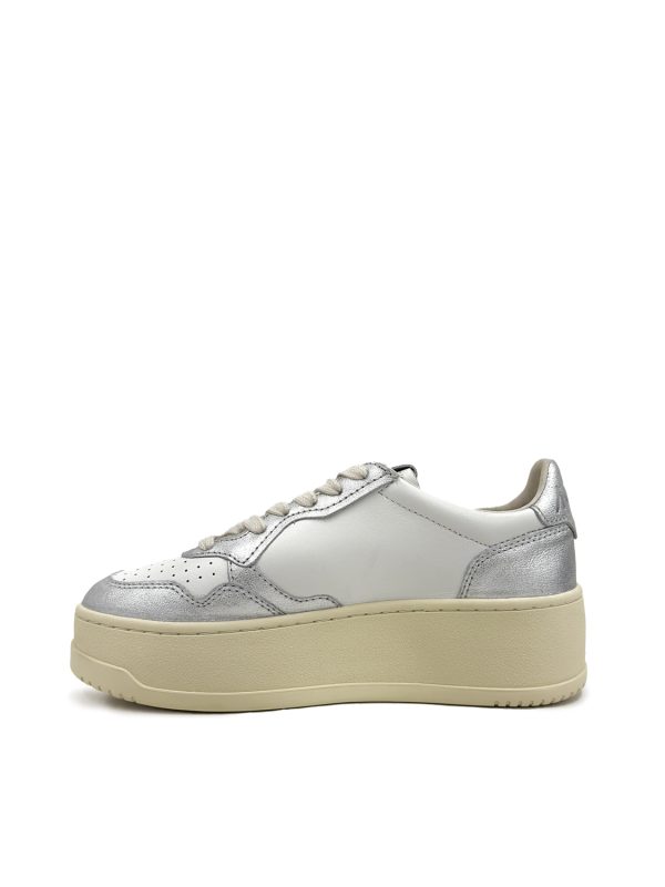 Autry Platform Medalist Low in Pelle Bianca e Argento - Autry