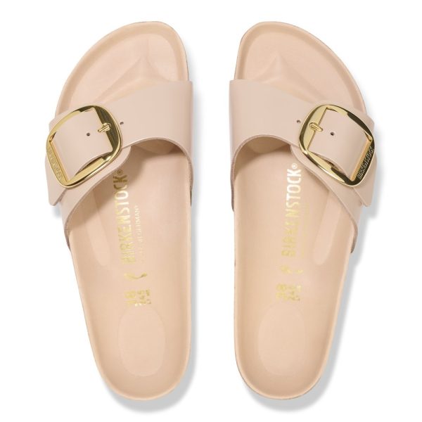 Birkenstock Madrid Sandalo Donna Big Buckle Natural Leather Shine New Beige - Birkenstock